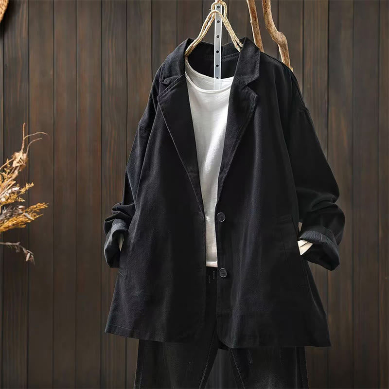 Giacca da Buddha Stones di media lunghezza con bottoni, colletto a revers e maniche lunghe, con tasche, ideale per primavera e autunno. - Nero - US4-8/10, UK/AU8-12/14, EU36-40/42 (F) - image 20