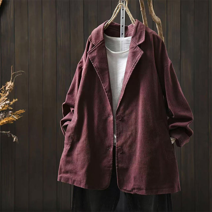 Giacca da Buddha Stones di media lunghezza con bottoni, colletto a revers e maniche lunghe, con tasche, ideale per primavera e autunno. - Rosso viola medio - US4-8/10, UK/AU8-12/14, EU36-40/42 (F) - image 16