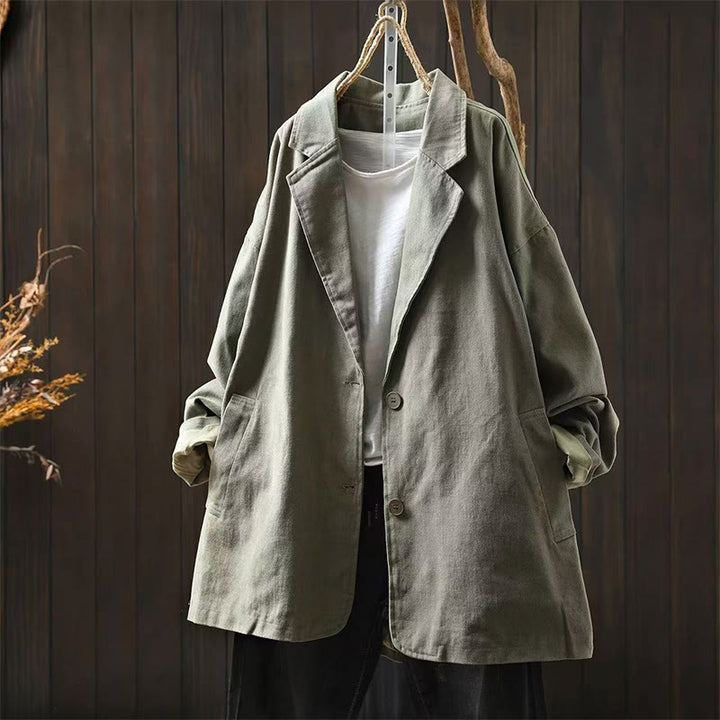 Giacca da Buddha Stones di media lunghezza con bottoni, colletto a revers e maniche lunghe, con tasche, ideale per primavera e autunno. - Verde Mare Scuro - US4-8/10, UK/AU8-12/14, EU36-40/42 (F) - image 18