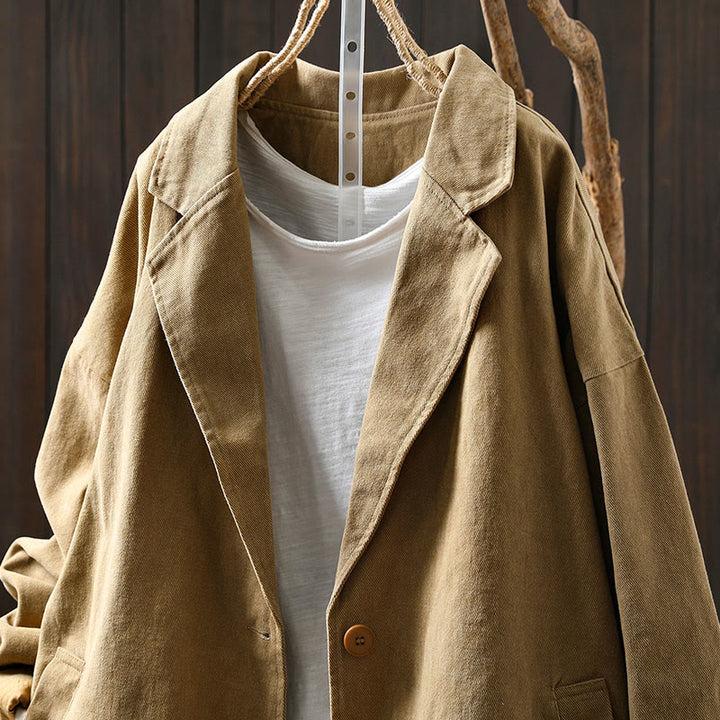 Giacca da donna in cotone di media lunghezza con tasche, maniche lunghe, colletto con revers, motivo Buddha Stones, primavera-autunno - image 3