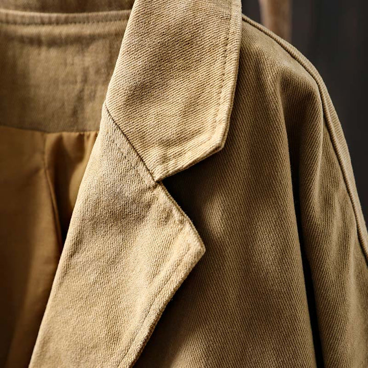 Giacca da donna in cotone di media lunghezza con tasche, maniche lunghe, colletto con revers, motivo Buddha Stones, primavera-autunno - image 5