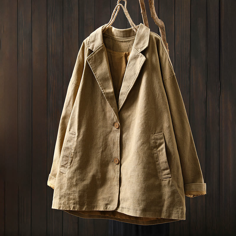 Giacca da donna in cotone di media lunghezza con tasche, maniche lunghe, colletto con revers, motivo Buddha Stones, primavera-autunno - image 1