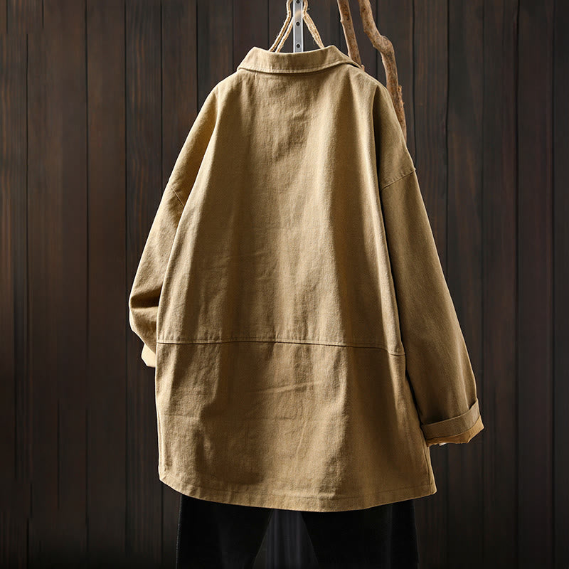 Giacca da donna in cotone di media lunghezza con tasche, maniche lunghe, colletto con revers, motivo Buddha Stones, primavera-autunno - image 2