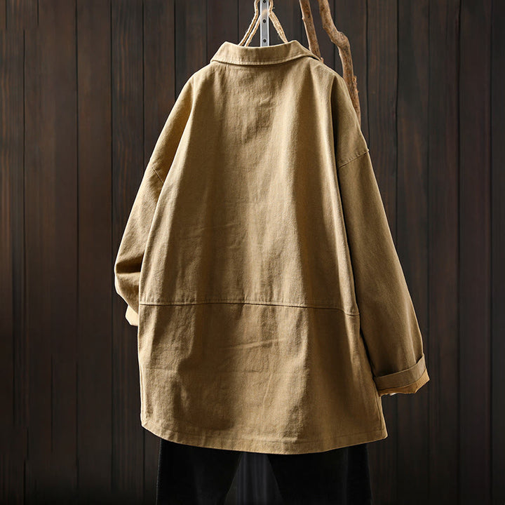 Giacca da donna in cotone di media lunghezza con tasche, maniche lunghe, colletto con revers, motivo Buddha Stones, primavera-autunno - image 2