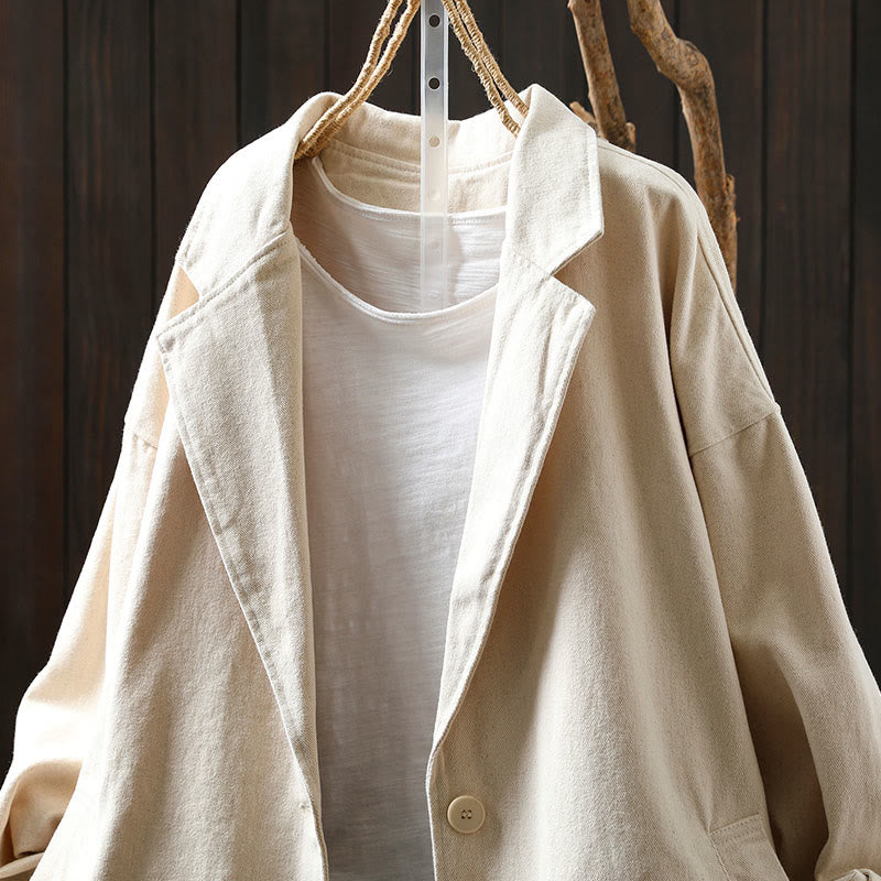 Giacca da donna in cotone di media lunghezza con tasche, maniche lunghe, colletto con revers, motivo Buddha Stones, primavera-autunno - image 15