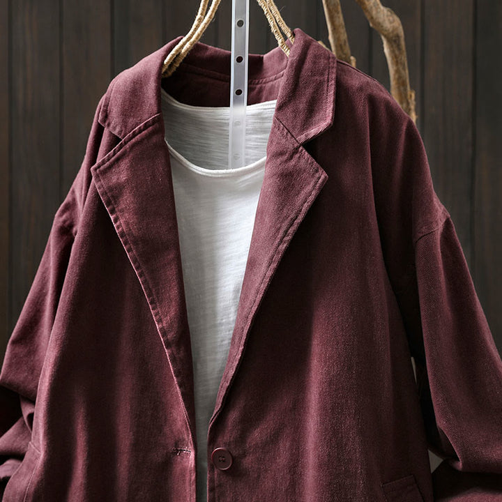 Giacca da Buddha Stones di media lunghezza con bottoni, colletto a revers e maniche lunghe, con tasche, ideale per primavera e autunno. - image 17