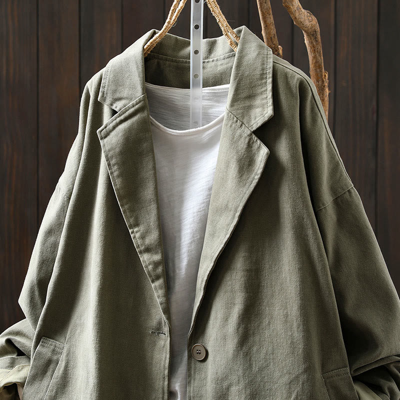 Giacca da donna in cotone di media lunghezza con tasche, maniche lunghe, colletto con revers, motivo Buddha Stones, primavera-autunno - image 19