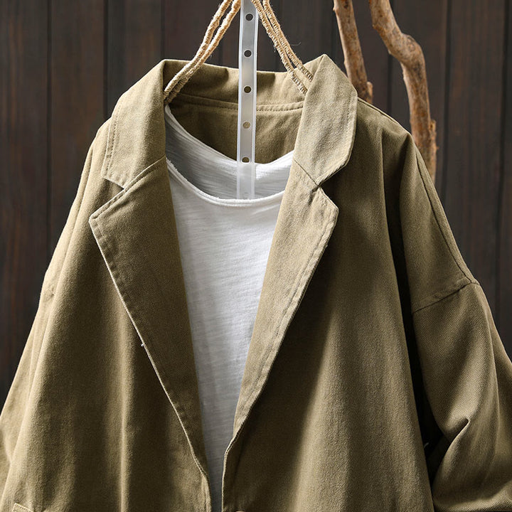 Giacca da donna in cotone di media lunghezza con tasche, maniche lunghe, colletto con revers, motivo Buddha Stones, primavera-autunno - image 25