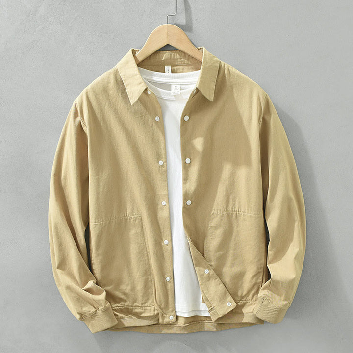 Camicia da uomo in cotone a maniche lunghe con colletto rialzato, semplice, tinta unita, con bottoni, Buddha Stones - Cachi - US/UK/AU42, EU52 (3XL) - image 0