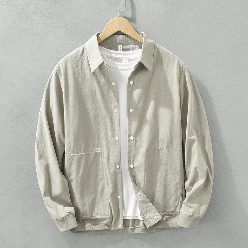 Camicia da uomo in cotone a maniche lunghe con colletto rialzato, semplice, tinta unita, con bottoni, Buddha Stones - Grigio chiaro - US/UK/AU42, EU52 (3XL) - image 5