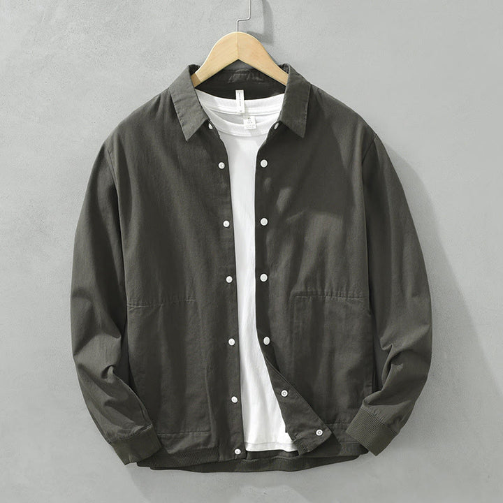 Camicia da uomo in cotone a maniche lunghe con colletto rialzato, semplice, tinta unita, con bottoni, Buddha Stones - Grigio scuro - US/UK/AU42, EU52 (3XL) - image 9