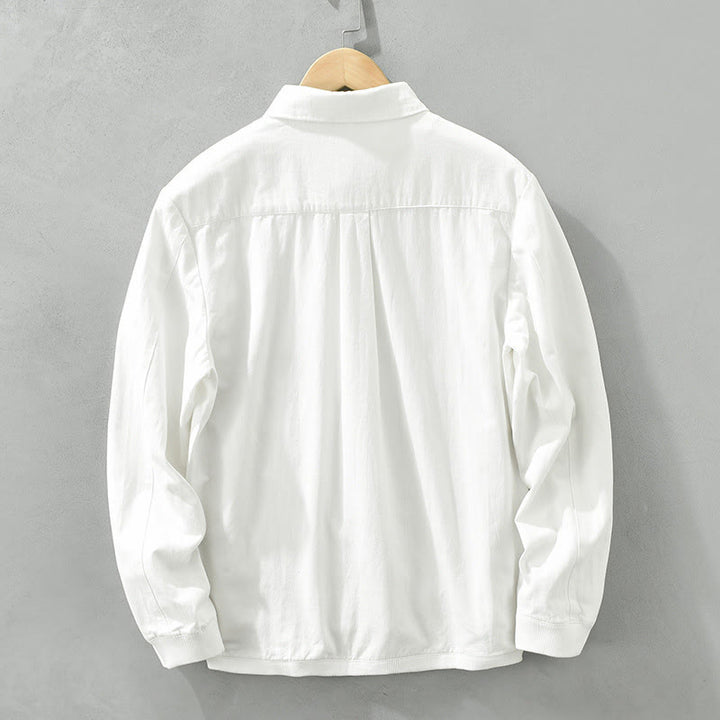 Camicia da uomo in cotone a maniche lunghe con colletto rialzato, semplice, tinta unita, con bottoni, Buddha Stones - image 14