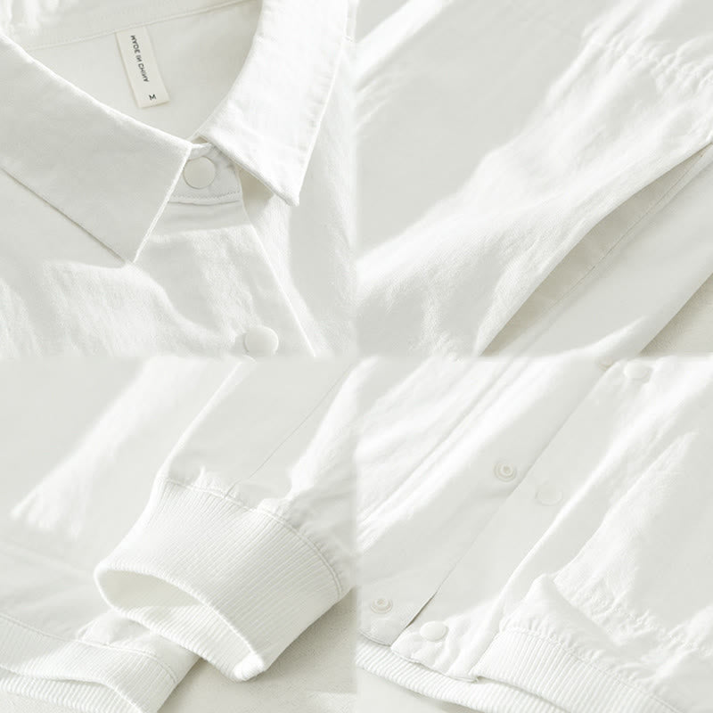 Camicia da uomo in cotone a maniche lunghe con colletto rialzato, semplice, tinta unita, con bottoni, Buddha Stones - image 18