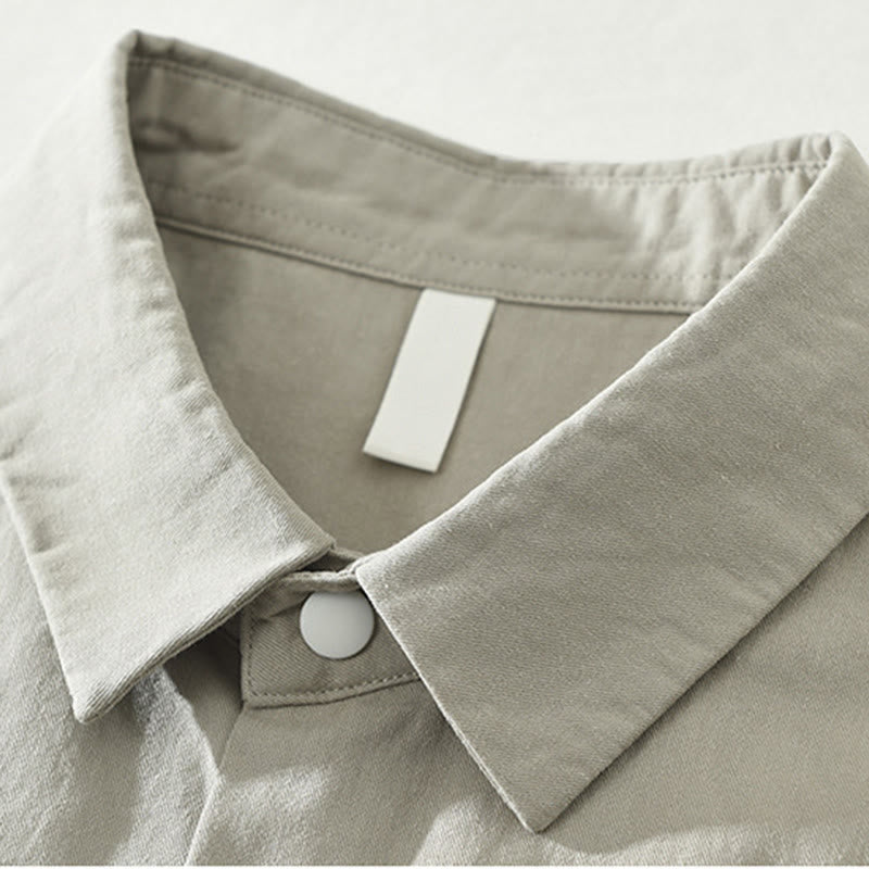 Camicia da uomo in cotone a maniche lunghe con colletto rialzato, semplice, tinta unita, con bottoni, Buddha Stones - image 6