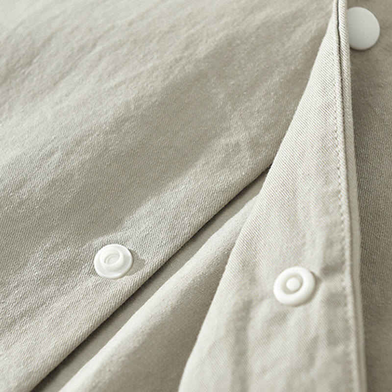 Camicia da uomo in cotone a maniche lunghe con colletto rialzato, semplice, tinta unita, con bottoni, Buddha Stones - image 8