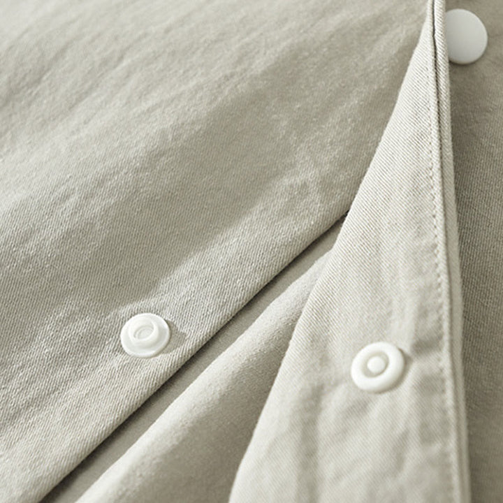 Camicia da uomo in cotone a maniche lunghe con colletto rialzato, semplice, tinta unita, con bottoni, Buddha Stones - image 8