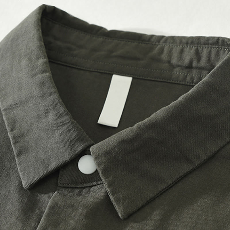 Camicia da uomo in cotone a maniche lunghe con colletto rialzato, semplice, tinta unita, con bottoni, Buddha Stones - image 10