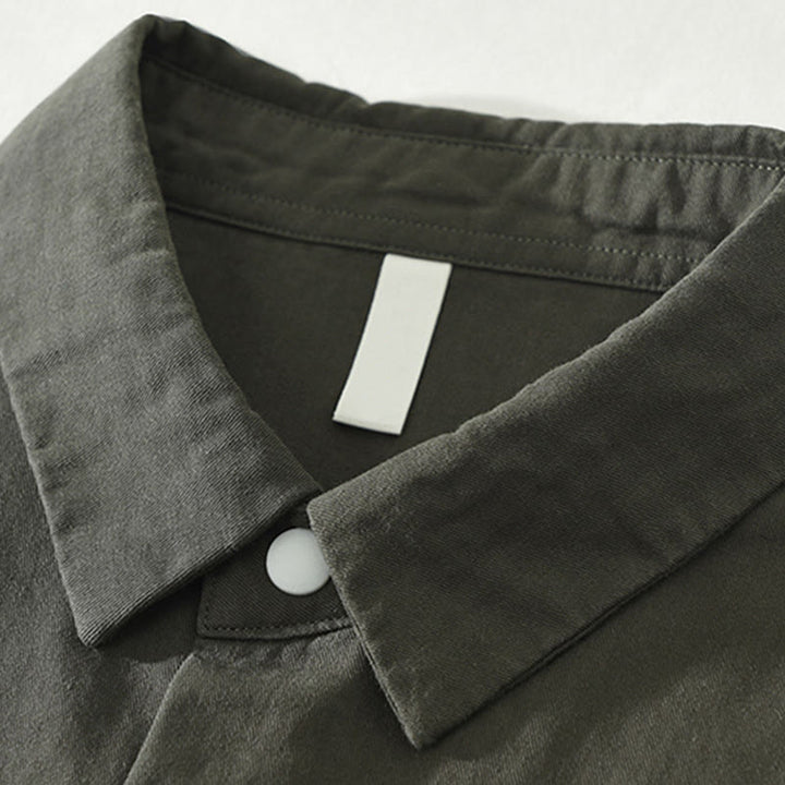 Camicia da uomo in cotone a maniche lunghe con colletto rialzato, semplice, tinta unita, con bottoni, Buddha Stones - image 10