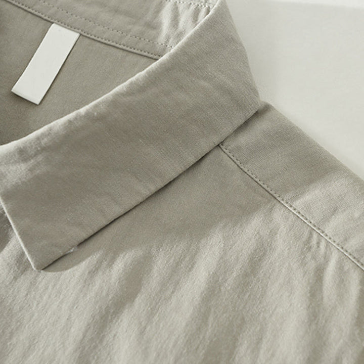 Camicia da uomo in cotone a maniche lunghe con colletto rialzato, semplice, tinta unita, con bottoni, Buddha Stones - image 7