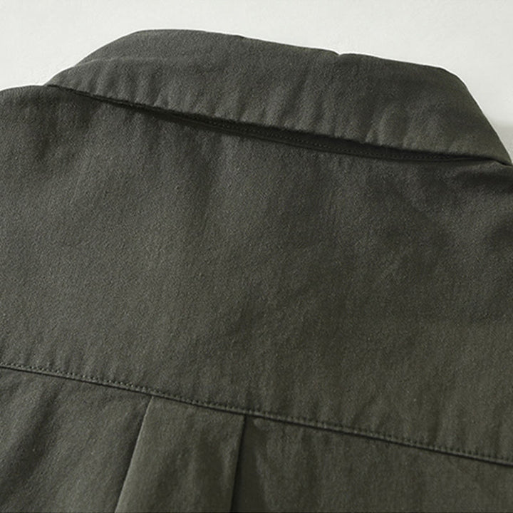 Camicia da uomo in cotone a maniche lunghe con colletto rialzato, semplice, tinta unita, con bottoni, Buddha Stones - image 11