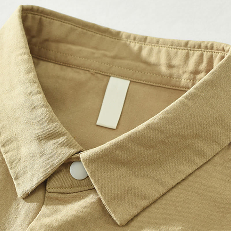 Camicia da uomo in cotone a maniche lunghe con colletto rialzato, semplice, tinta unita, con bottoni, Buddha Stones - image 1