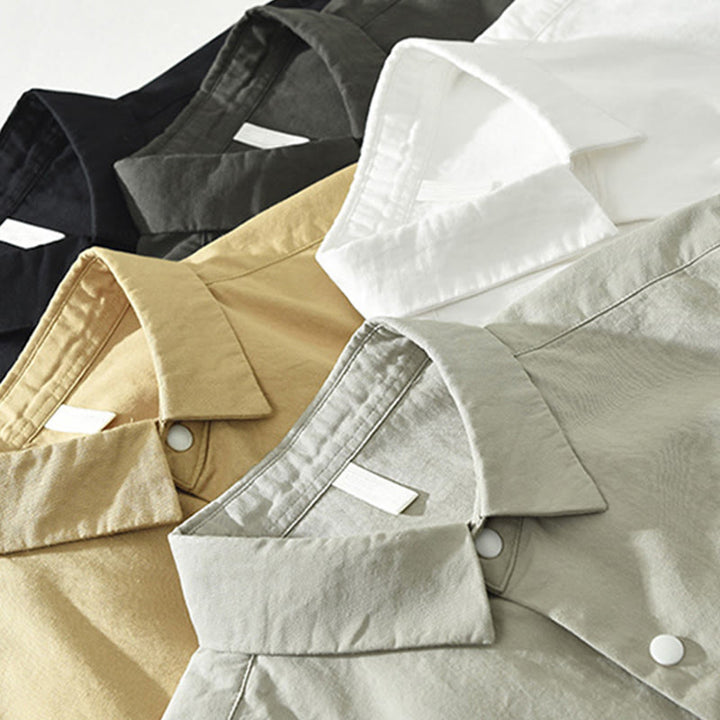 Camicia da uomo in cotone a maniche lunghe con colletto rialzato, semplice, tinta unita, con bottoni, Buddha Stones - image 19