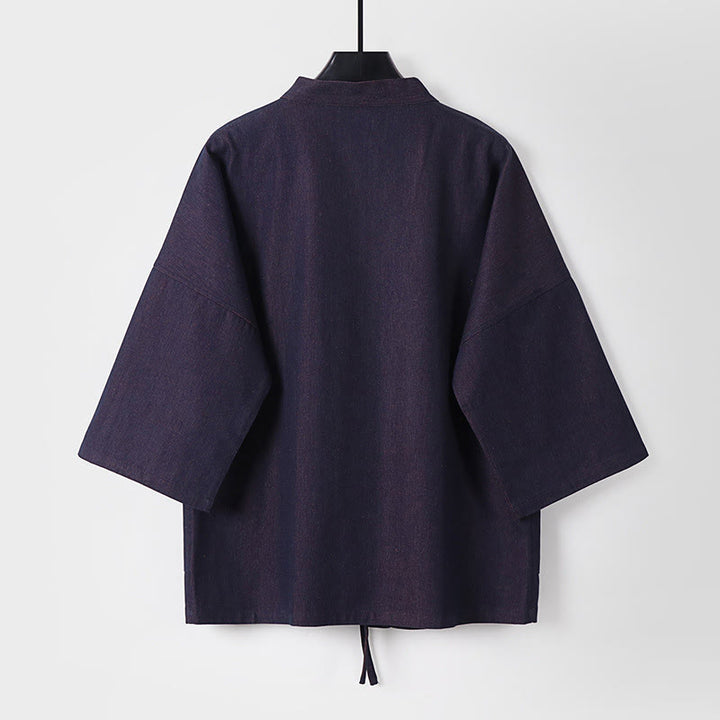 Giacca da uomo in denim e cotone con maniche a tre quarti, aperta sul davanti, con lacci Buddha Stones - image 2