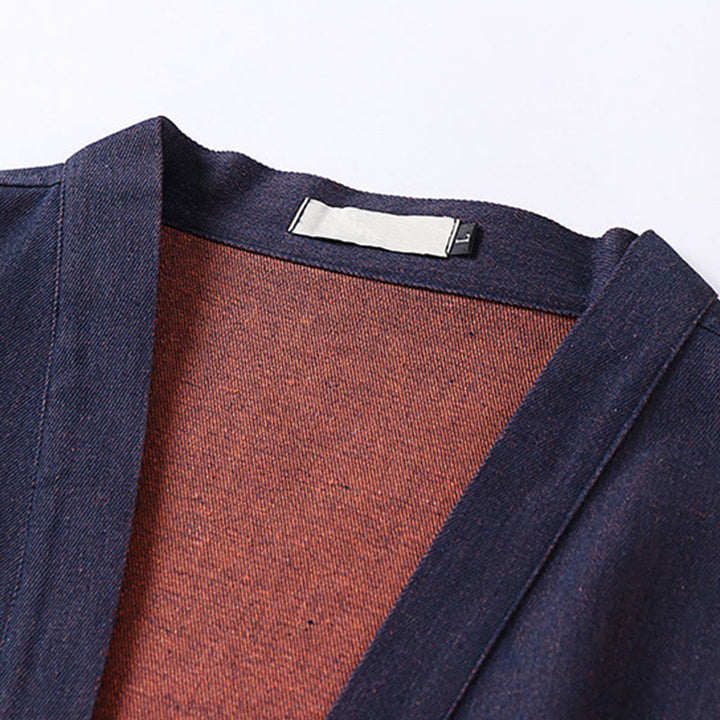 Giacca da uomo in denim e cotone con maniche a tre quarti, aperta sul davanti, con lacci Buddha Stones - image 3