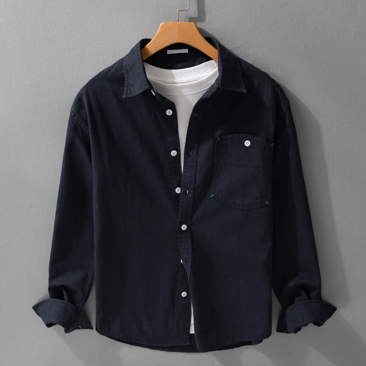 Camicia da uomo in cotone con colletto alla coreana, maniche lunghe, bottoni e tasca decorativa, motivo Buddha Stones - Blu notte - US/UK/AU42, EU52 (3XL) - image 9