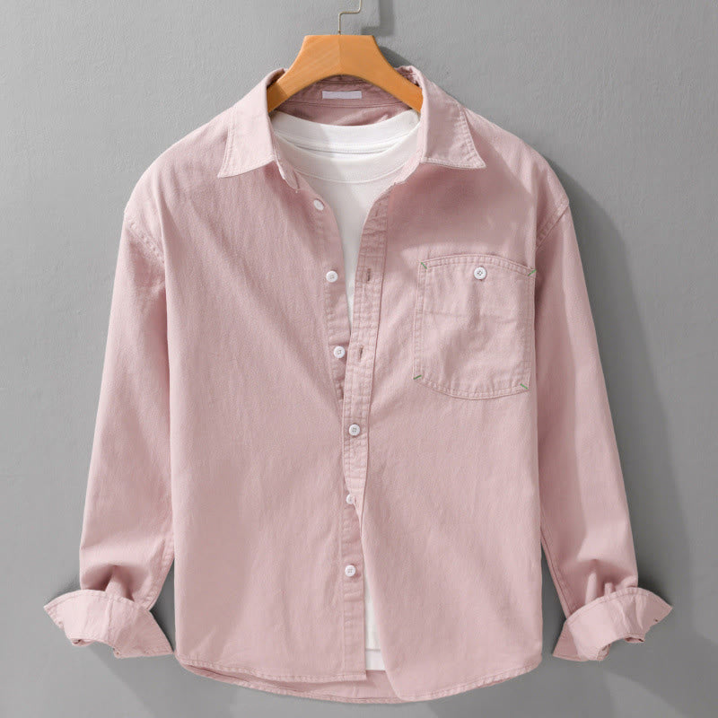 Camicia da uomo in cotone con colletto alla coreana, maniche lunghe, bottoni e tasca decorativa, motivo Buddha Stones - Rosa - US/UK/AU42, EU52 (3XL) - image 0