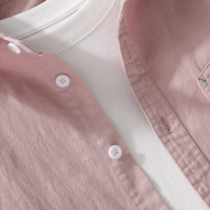 Camicia da uomo in cotone con colletto alla coreana, maniche lunghe, bottoni e tasca decorativa, motivo Buddha Stones - image 4