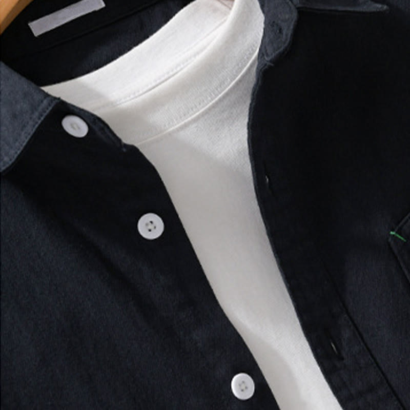 Camicia da uomo in cotone con colletto alla coreana, maniche lunghe, bottoni e tasca decorativa, motivo Buddha Stones - image 11