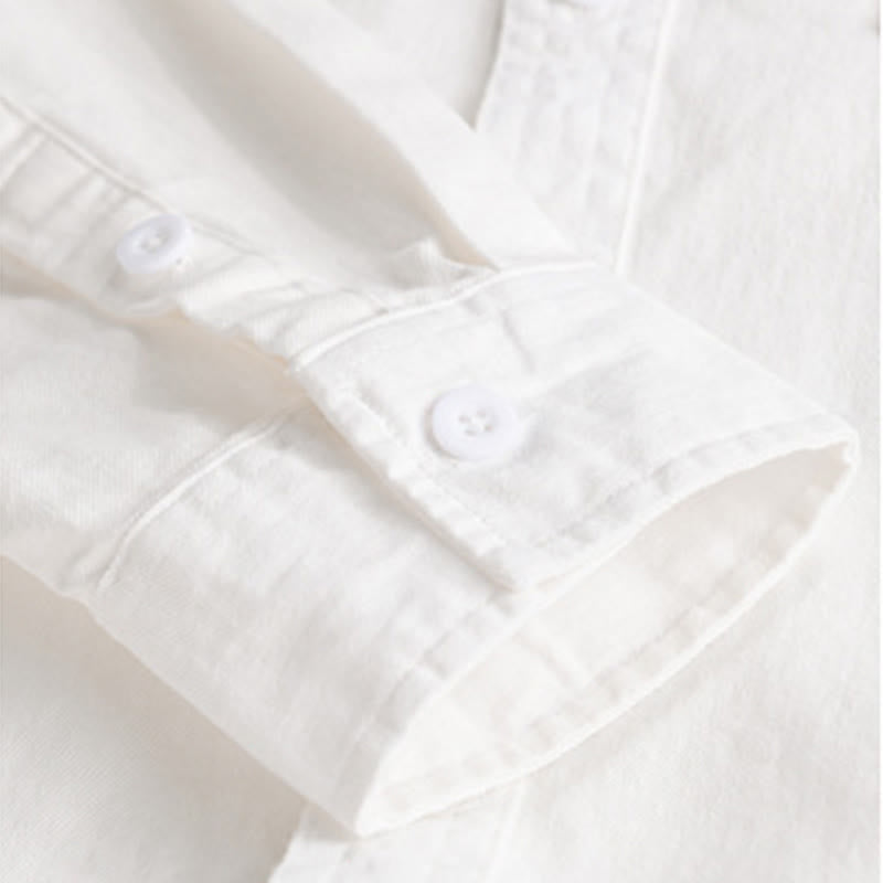 Camicia da uomo in cotone con colletto alla coreana, maniche lunghe, bottoni e tasca decorativa, motivo Buddha Stones - image 18