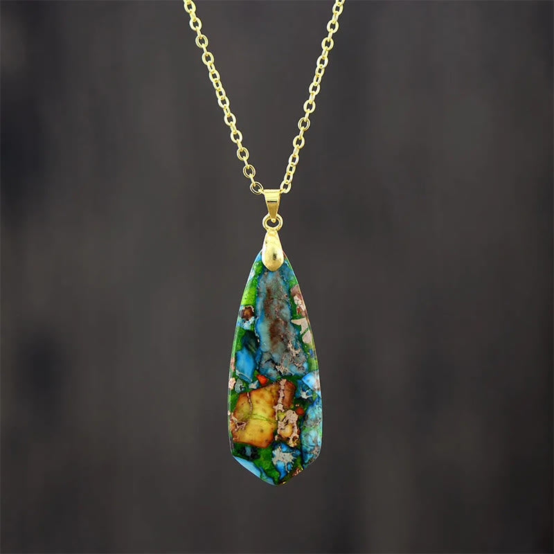 Buddha Stones Pietra dell'Imperatore Collane della Felicità Pendenti - Catena dorata con pietra dell'imperatore blu - image 6