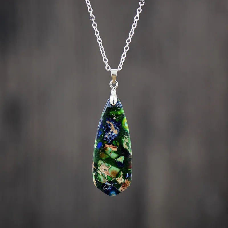 Buddha Stones Pietra dell'Imperatore Collane della Felicità Pendenti - Catena bianca con pietra dell'imperatore blu scuro - image 3