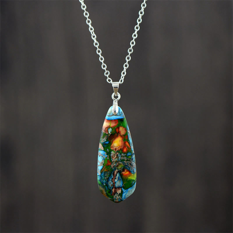 Buddha Stones Pietra dell'Imperatore Collane della Felicità Pendenti - Catena bianca con pietra dell'imperatore blu - image 5