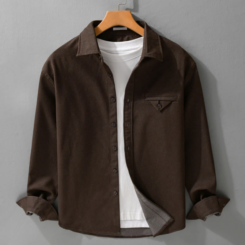 Camicia da uomo in cotone a maniche lunghe con colletto rialzato e bottoni , Buddha Stones Fall Solid - Marrone sella - US/UK/AU42, EU52 (3XL) - image 0