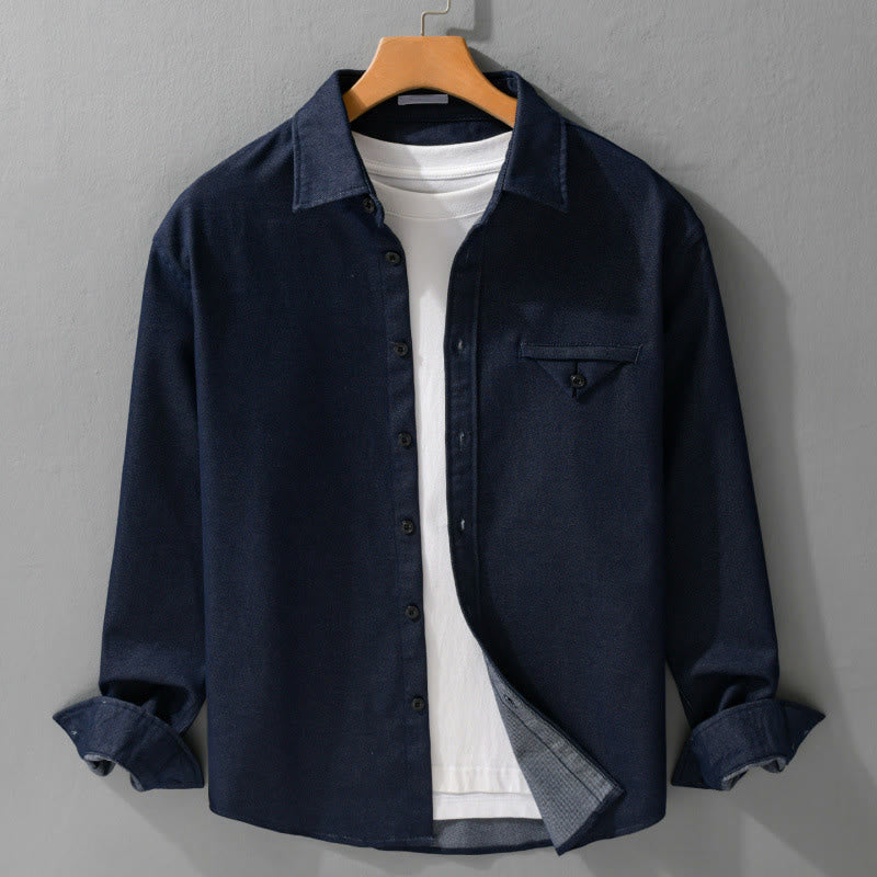 Camicia da uomo in cotone a maniche lunghe con colletto rialzato e bottoni , Buddha Stones Fall Solid - Blu notte - US/UK/AU42, EU52 (3XL) - image 6