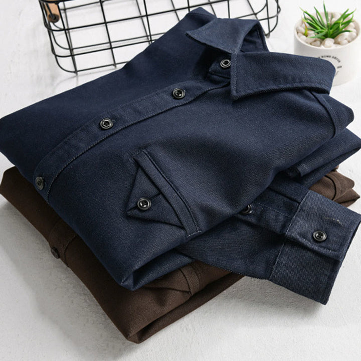 Camicia da uomo in cotone a maniche lunghe con colletto rialzato e bottoni , Buddha Stones Fall Solid - image 10
