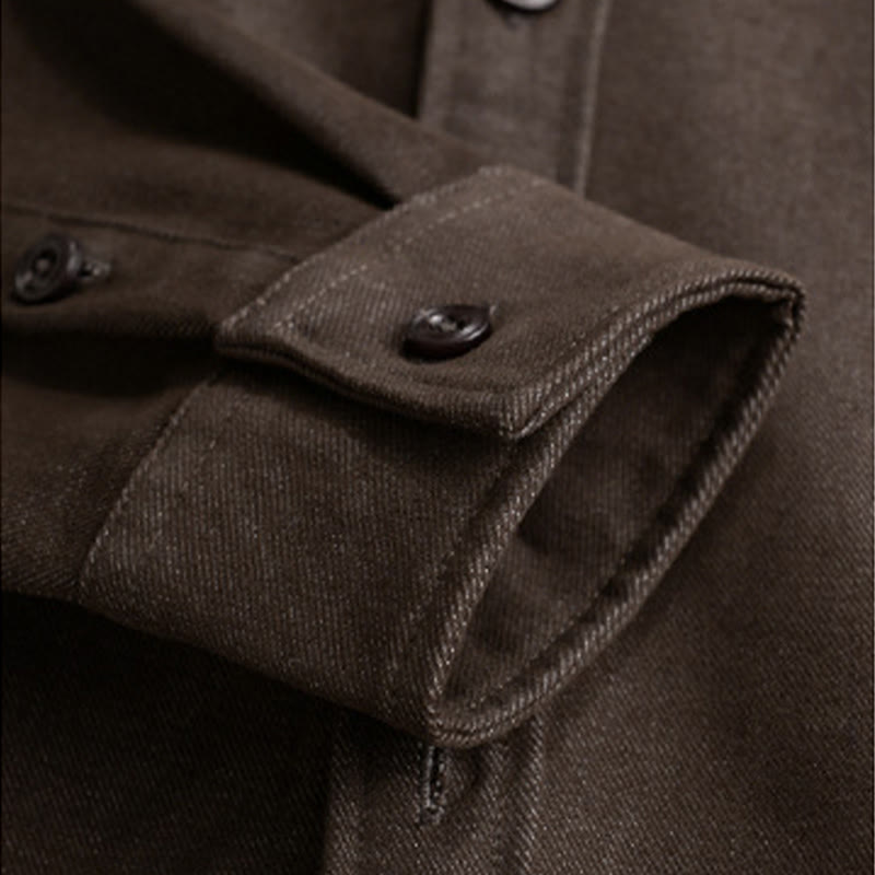 Camicia da uomo in cotone a maniche lunghe con colletto rialzato e bottoni , Buddha Stones Fall Solid - image 4