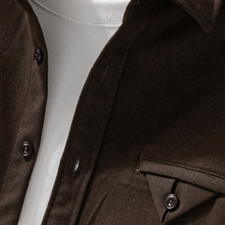 Camicia da uomo in cotone a maniche lunghe con colletto rialzato e bottoni , Buddha Stones Fall Solid - image 2