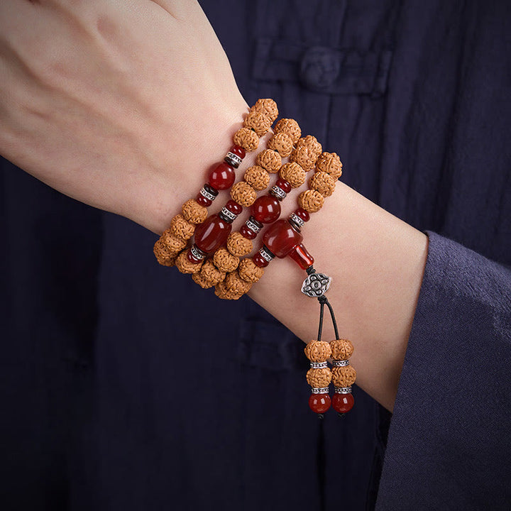 Buddha Stones Tibetano 108 Perle Bodhi Seed Tre Occhi Dzi Perla di Auspicio Mala - image 7