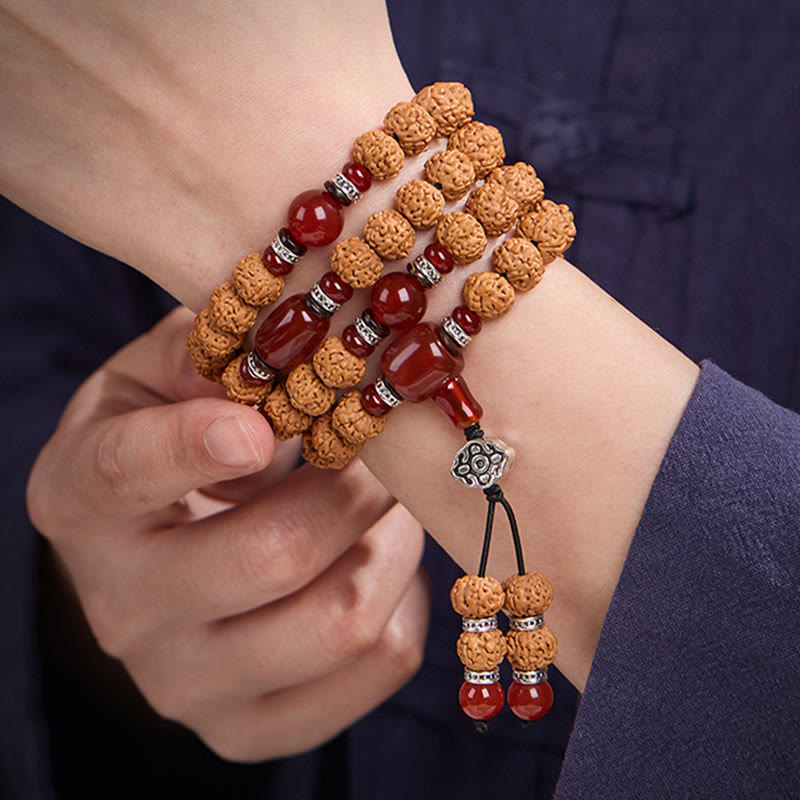 Buddha Stones Tibetano 108 Perle Bodhi Seed Tre Occhi Dzi Perla di Auspicio Mala - image 8