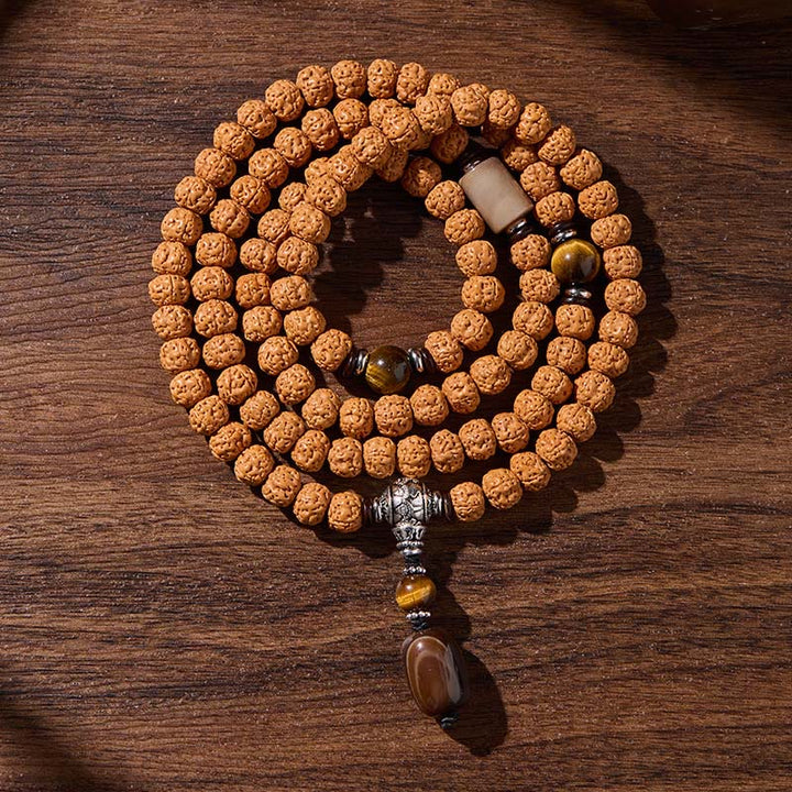 Buddha Stones Tibetano 108 Perle Bodhi Seed Tre Occhi Dzi Perla di Auspicio Mala - Nuvole di buon auspicio - 10 millimetri - image 18