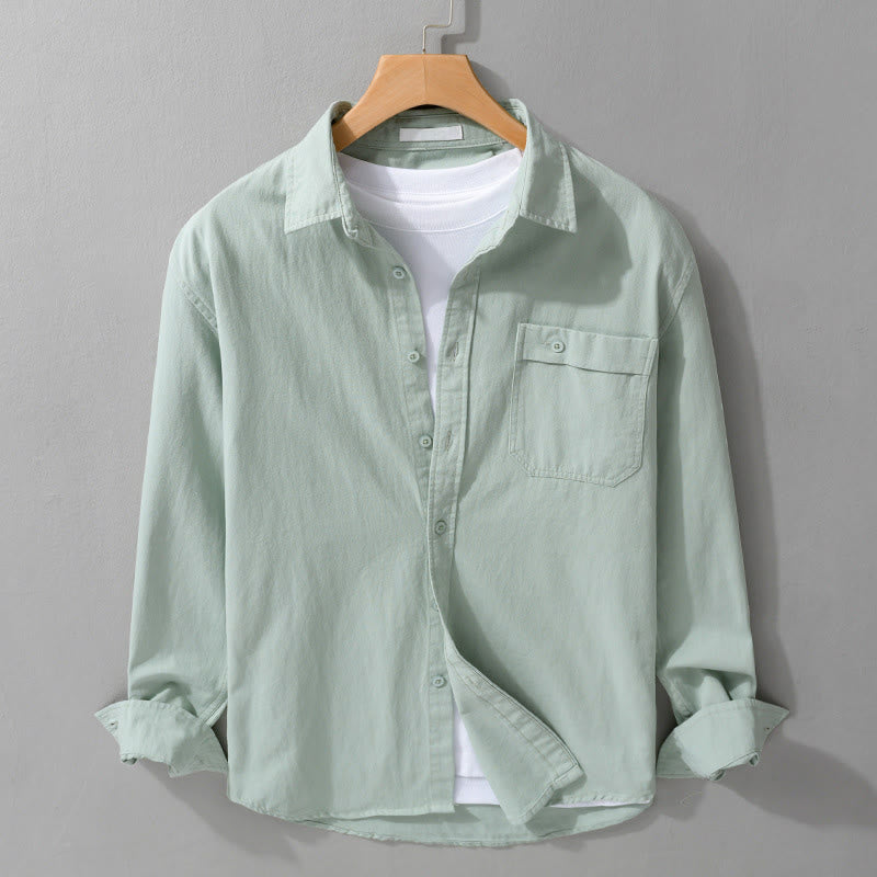 Camicia da uomo in cotone con colletto alla coreana, manica lunga, casual, tinta unita, con bottoni e tasca decorativa, Buddha Stones - Melata - US/UK/AU42, EU52 (3XL) - image 0