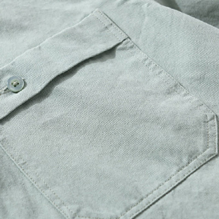 Camicia da uomo in cotone con colletto alla coreana, manica lunga, casual, tinta unita, con bottoni e tasca decorativa, Buddha Stones - image 2