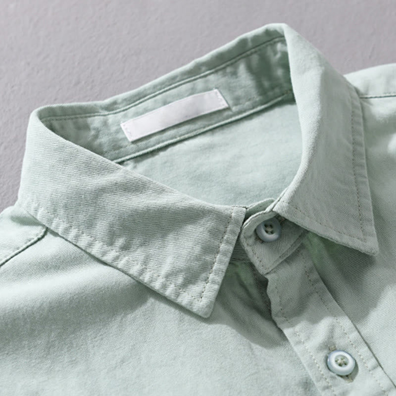 Camicia da uomo in cotone con colletto alla coreana, manica lunga, casual, tinta unita, con bottoni e tasca decorativa, Buddha Stones - image 1