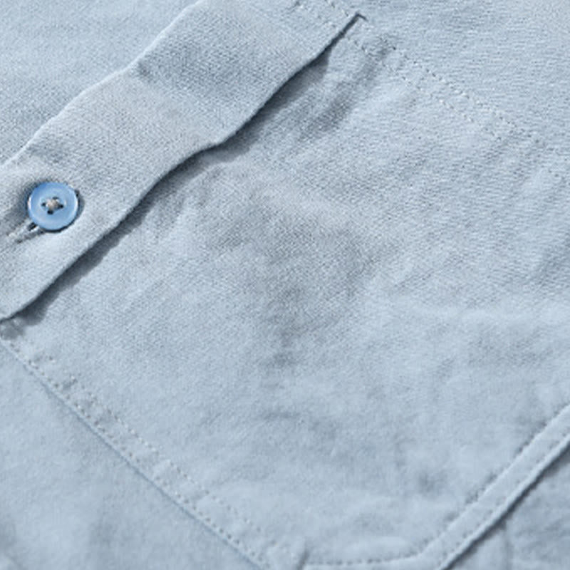 Camicia da uomo in cotone con colletto alla coreana, manica lunga, casual, tinta unita, con bottoni e tasca decorativa, Buddha Stones - image 7