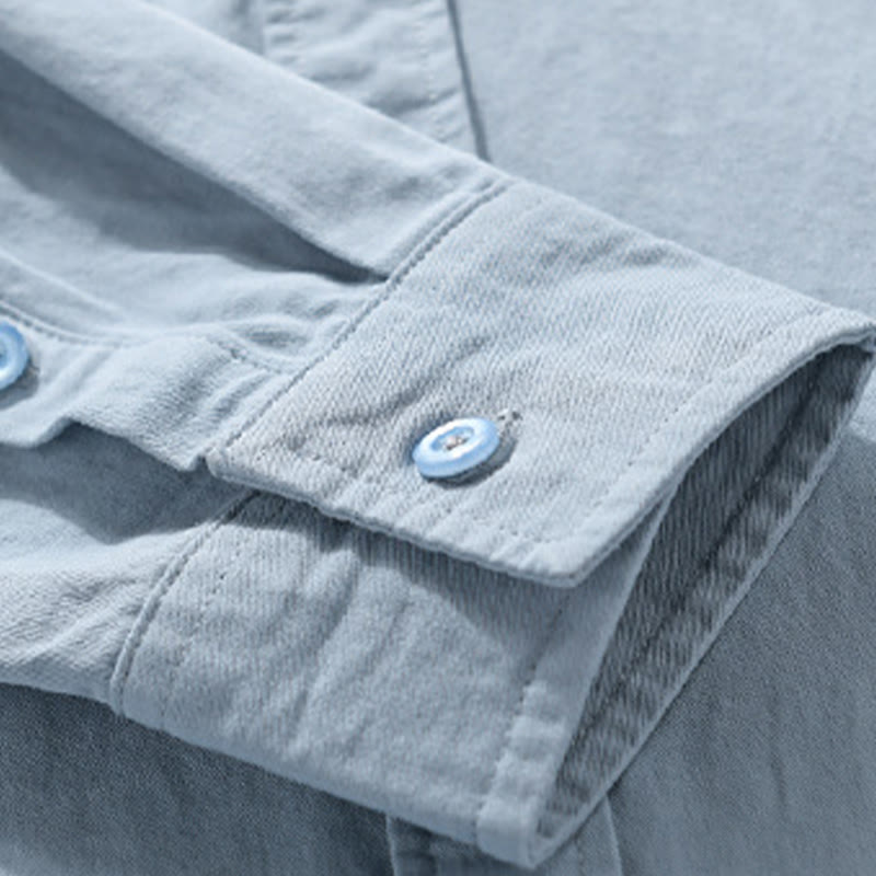 Camicia da uomo in cotone con colletto alla coreana, manica lunga, casual, tinta unita, con bottoni e tasca decorativa, Buddha Stones - image 8