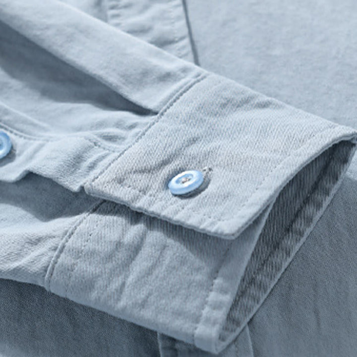 Camicia da uomo in cotone con colletto alla coreana, manica lunga, casual, tinta unita, con bottoni e tasca decorativa, Buddha Stones - image 8